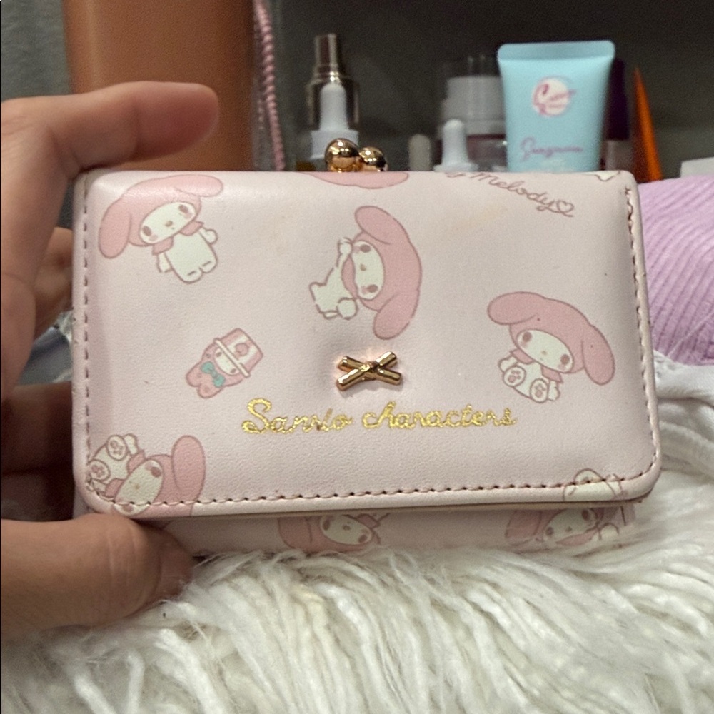 Sanrio My Melody Light Pink Gold Accent Kiss-Lock Card Wallet